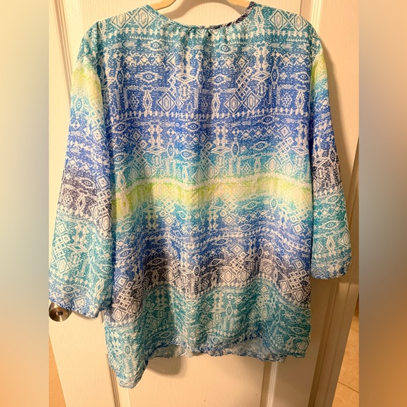 Catherines Blue Green Boho Print Blouse - Picture 2 of 10